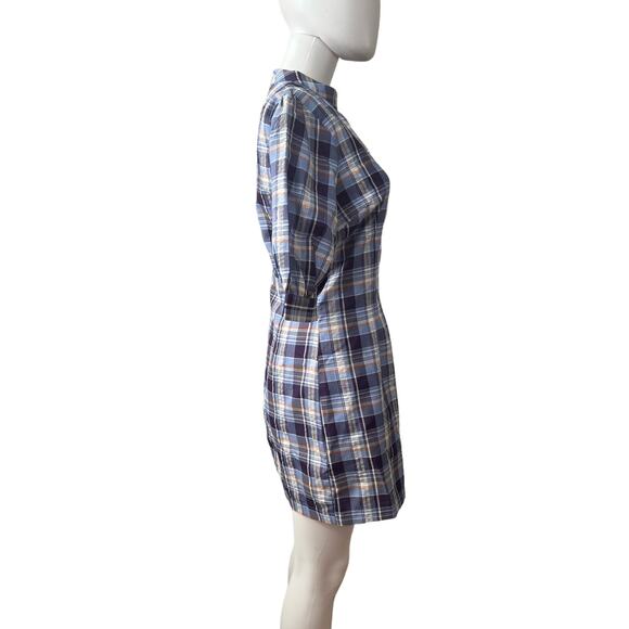 LULUS Wendie Purple Blue Multi Plaid Puff Sleeve Mini Dress S - Picture 5 of 7